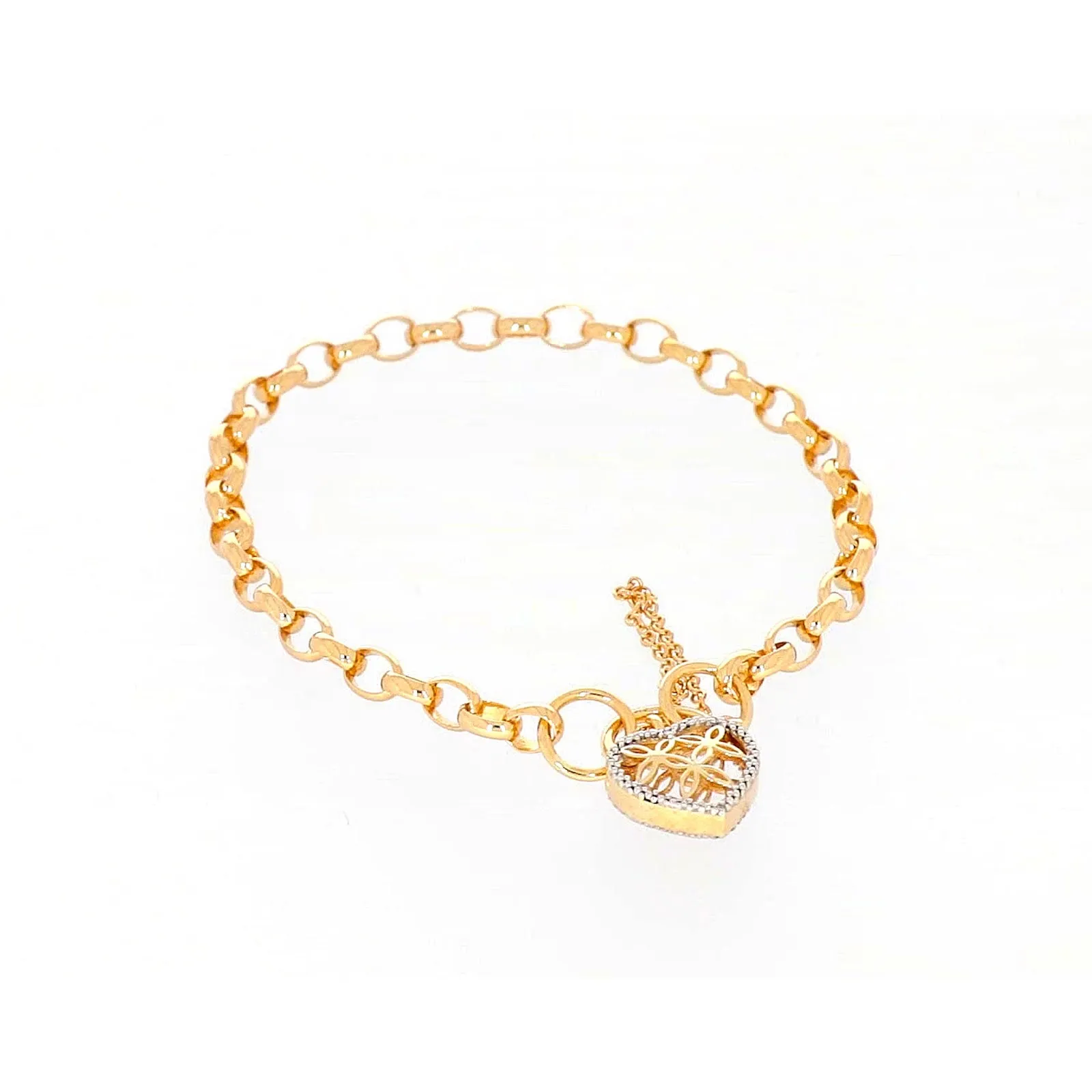 9ct Yellow Gold 19cm Oval Belcher Diamond Set Bracelet