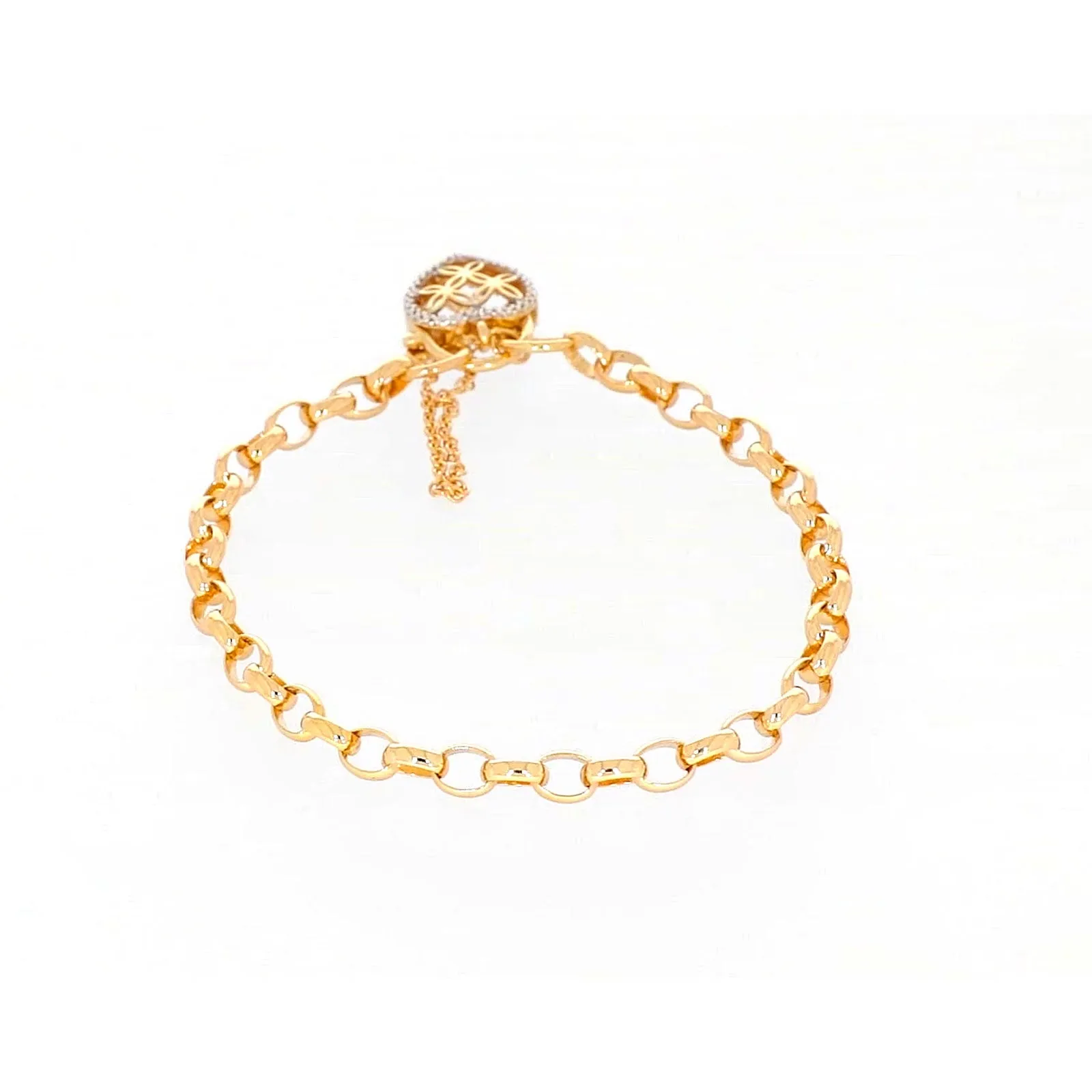 9ct Yellow Gold 19cm Oval Belcher Diamond Set Bracelet