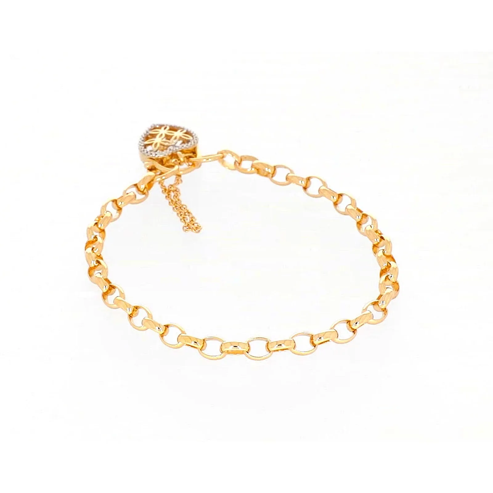 9ct Yellow Gold 19cm Oval Belcher Diamond Set Bracelet