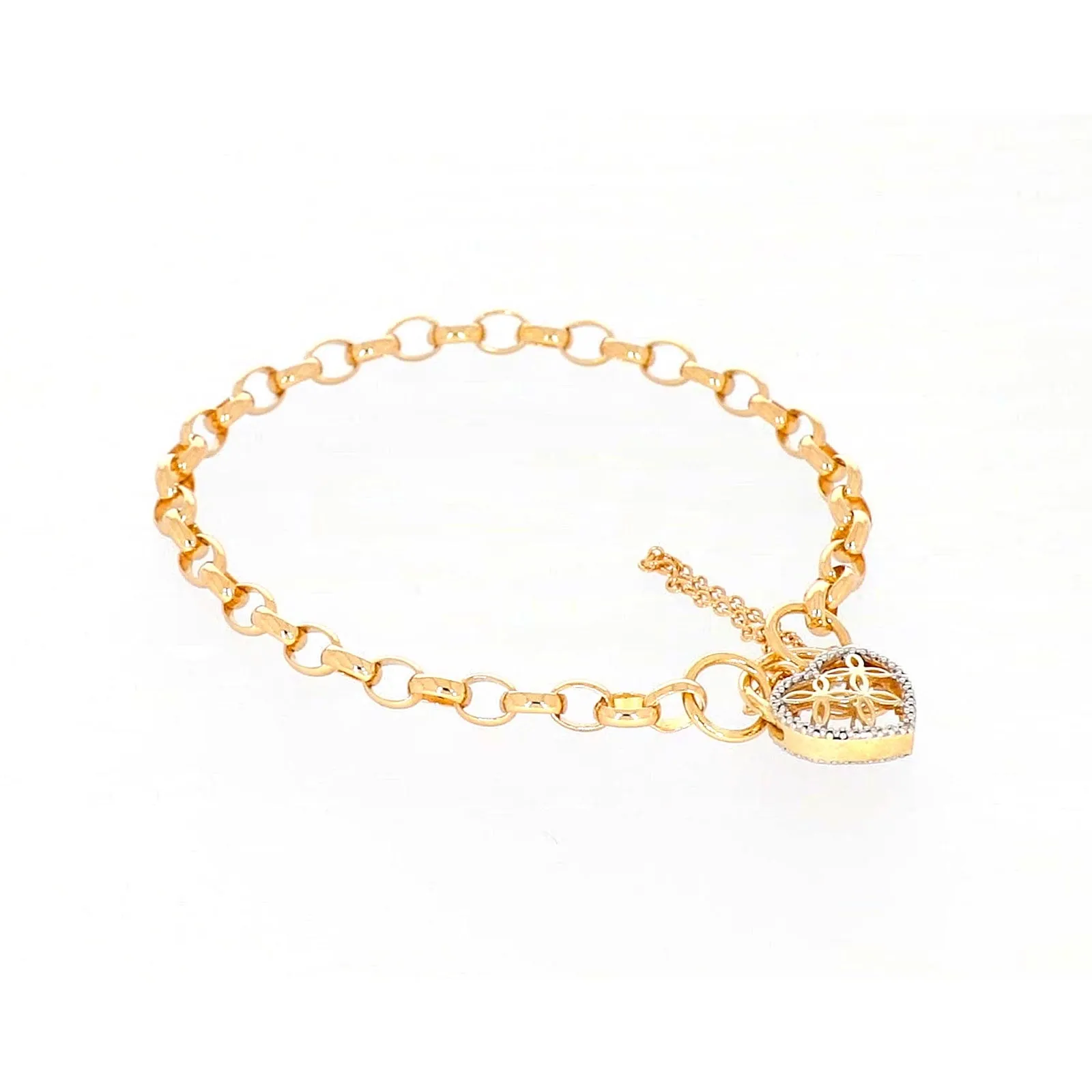 9ct Yellow Gold 19cm Oval Belcher Diamond Set Bracelet