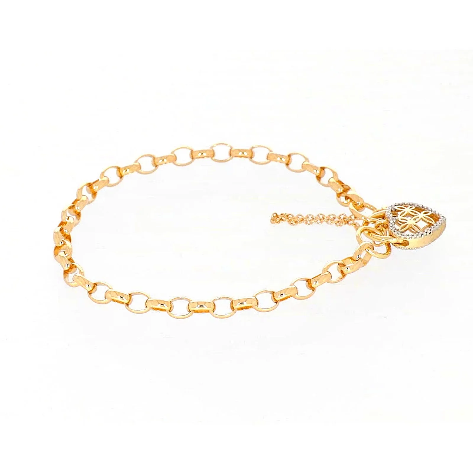 9ct Yellow Gold 19cm Oval Belcher Diamond Set Bracelet
