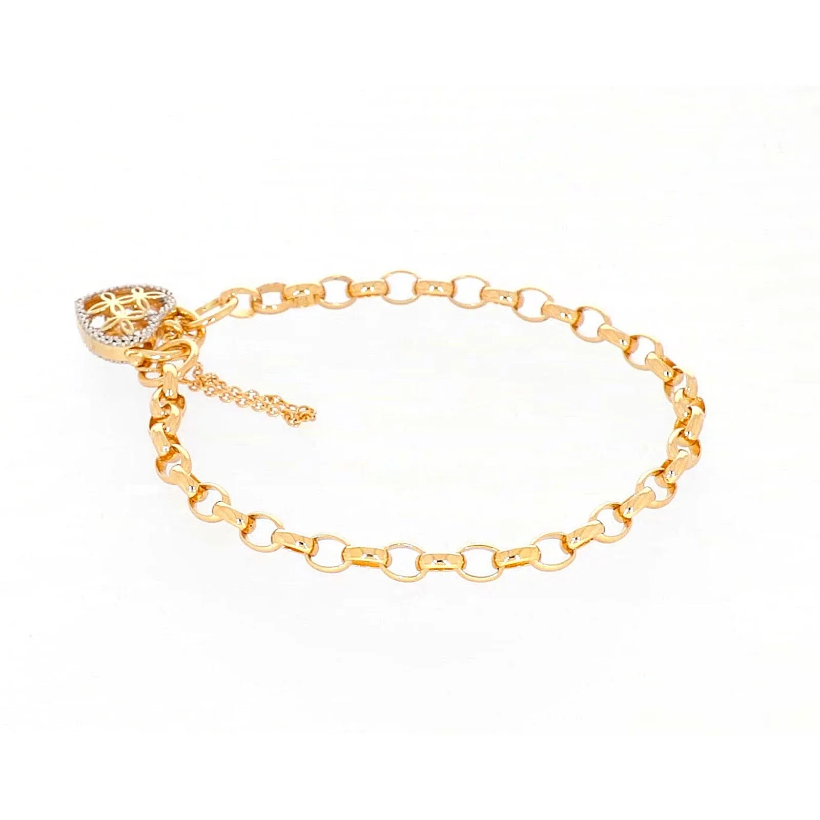 9ct Yellow Gold 19cm Oval Belcher Diamond Set Bracelet