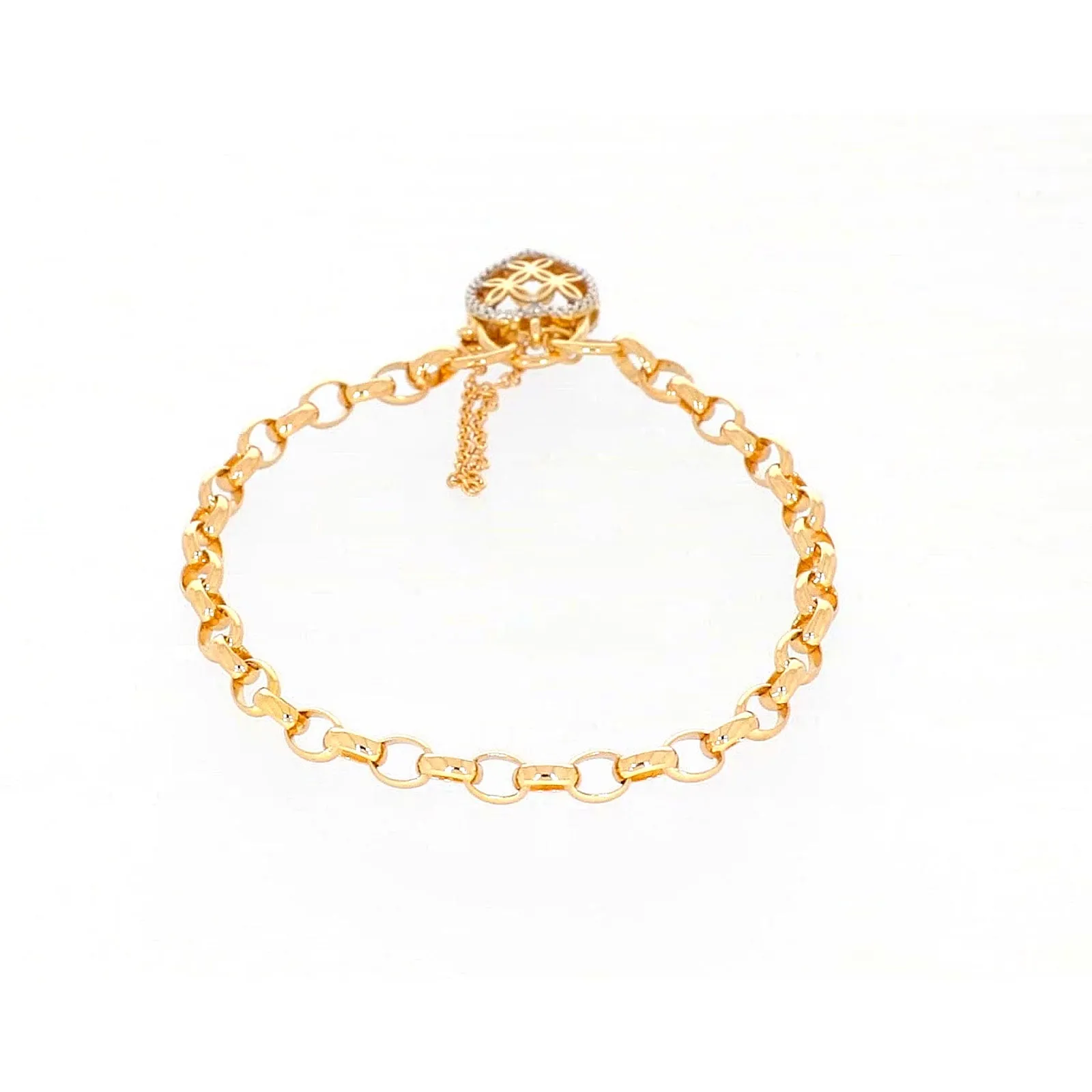 9ct Yellow Gold 19cm Oval Belcher Diamond Set Bracelet