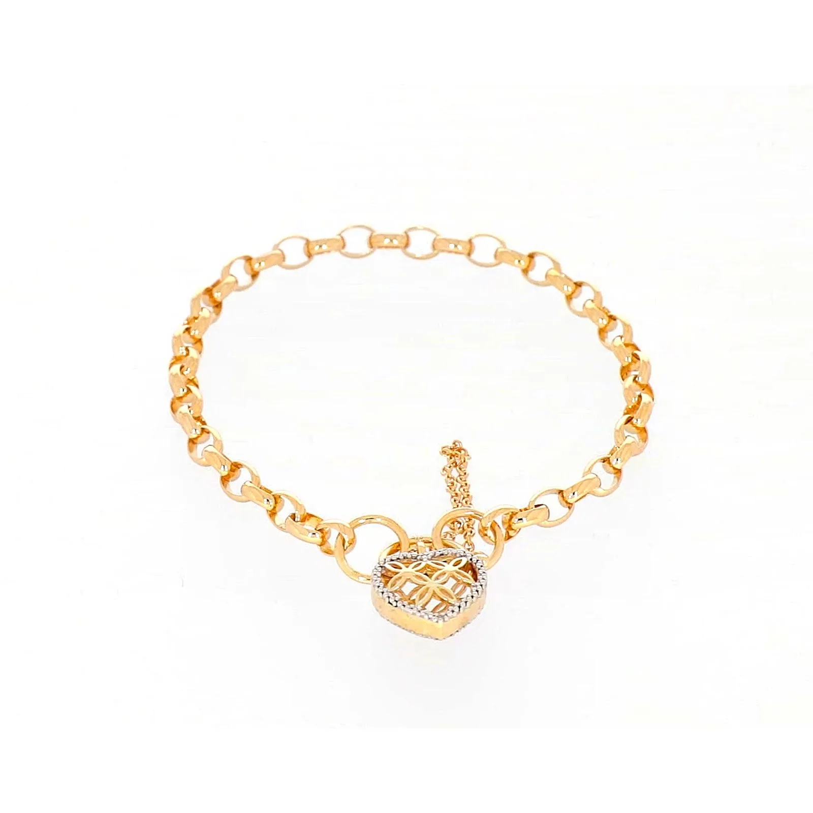 9ct Yellow Gold 19cm Oval Belcher Diamond Set Bracelet