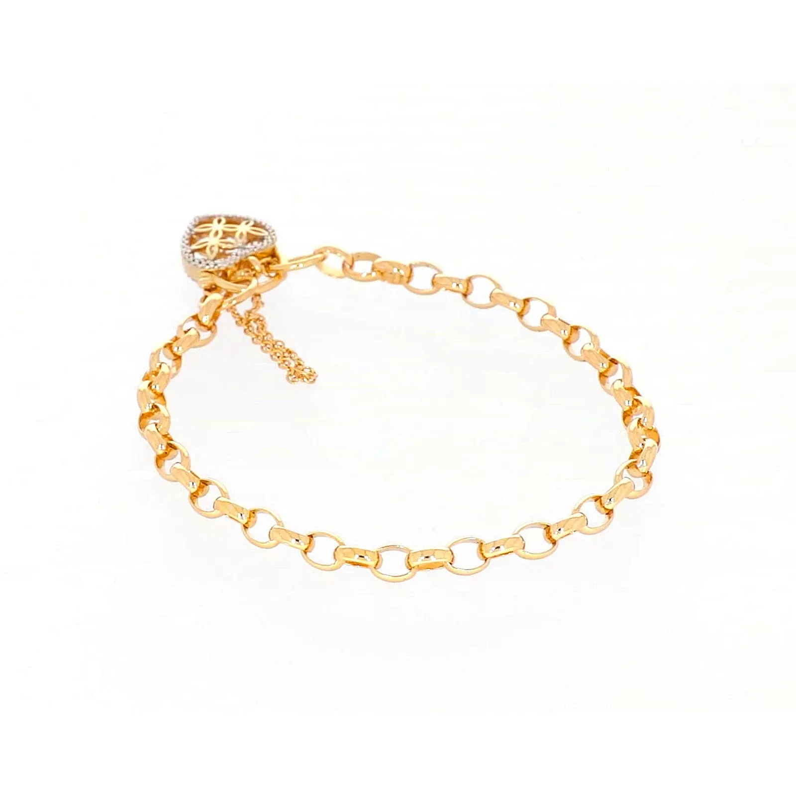 9ct Yellow Gold 19cm Oval Belcher Diamond Set Bracelet