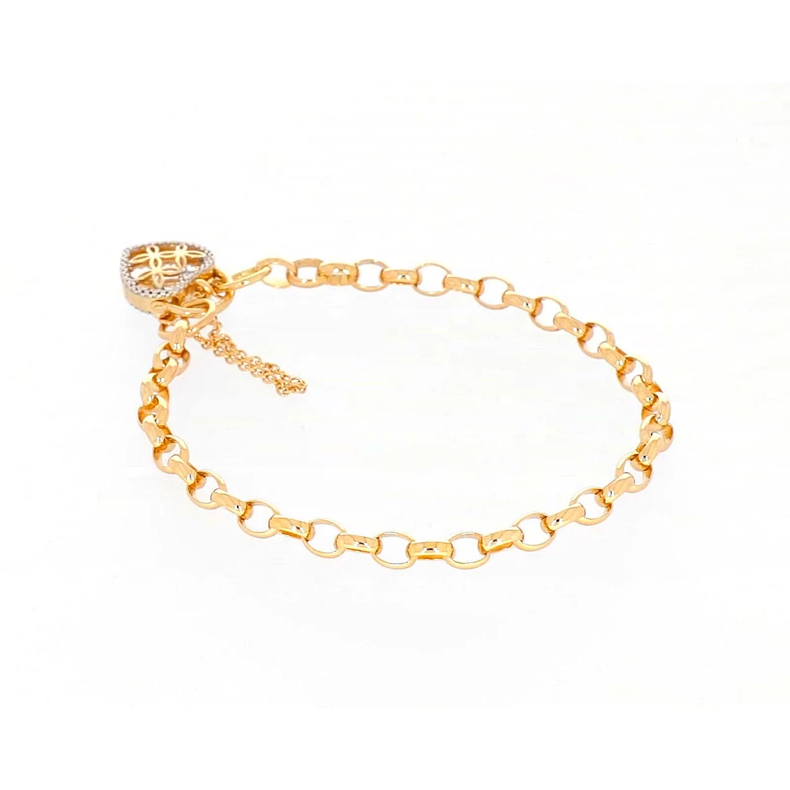 9ct Yellow Gold 19cm Oval Belcher Diamond Set Bracelet