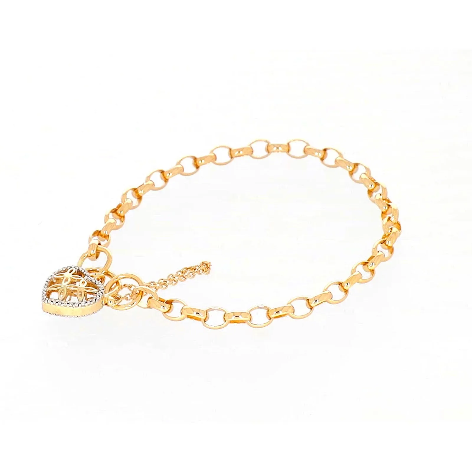 9ct Yellow Gold 19cm Oval Belcher Diamond Set Bracelet