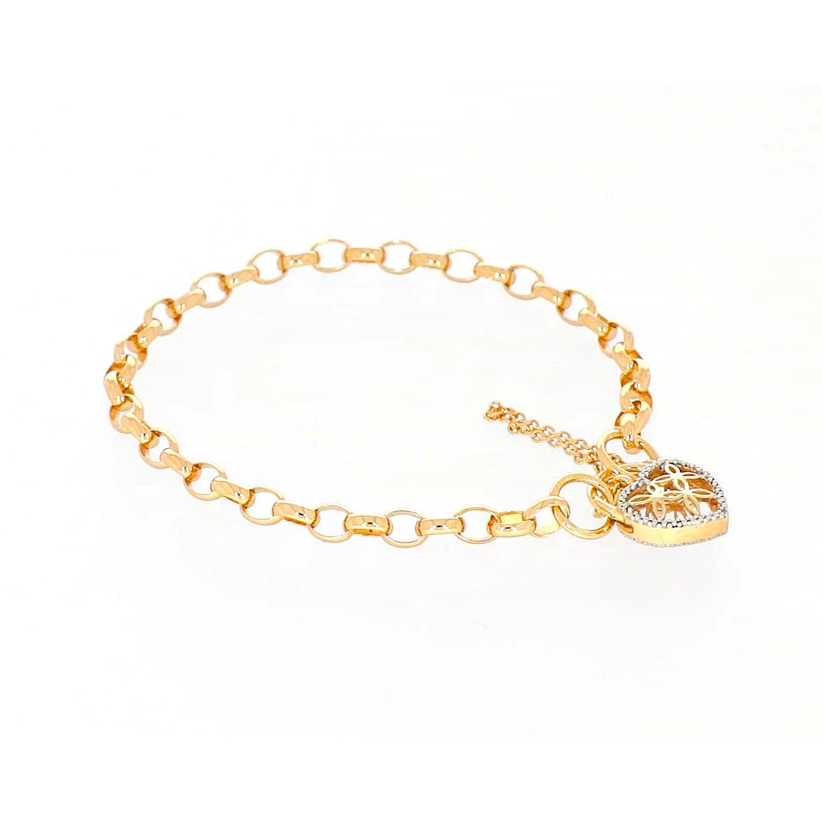 9ct Yellow Gold 19cm Oval Belcher Diamond Set Bracelet