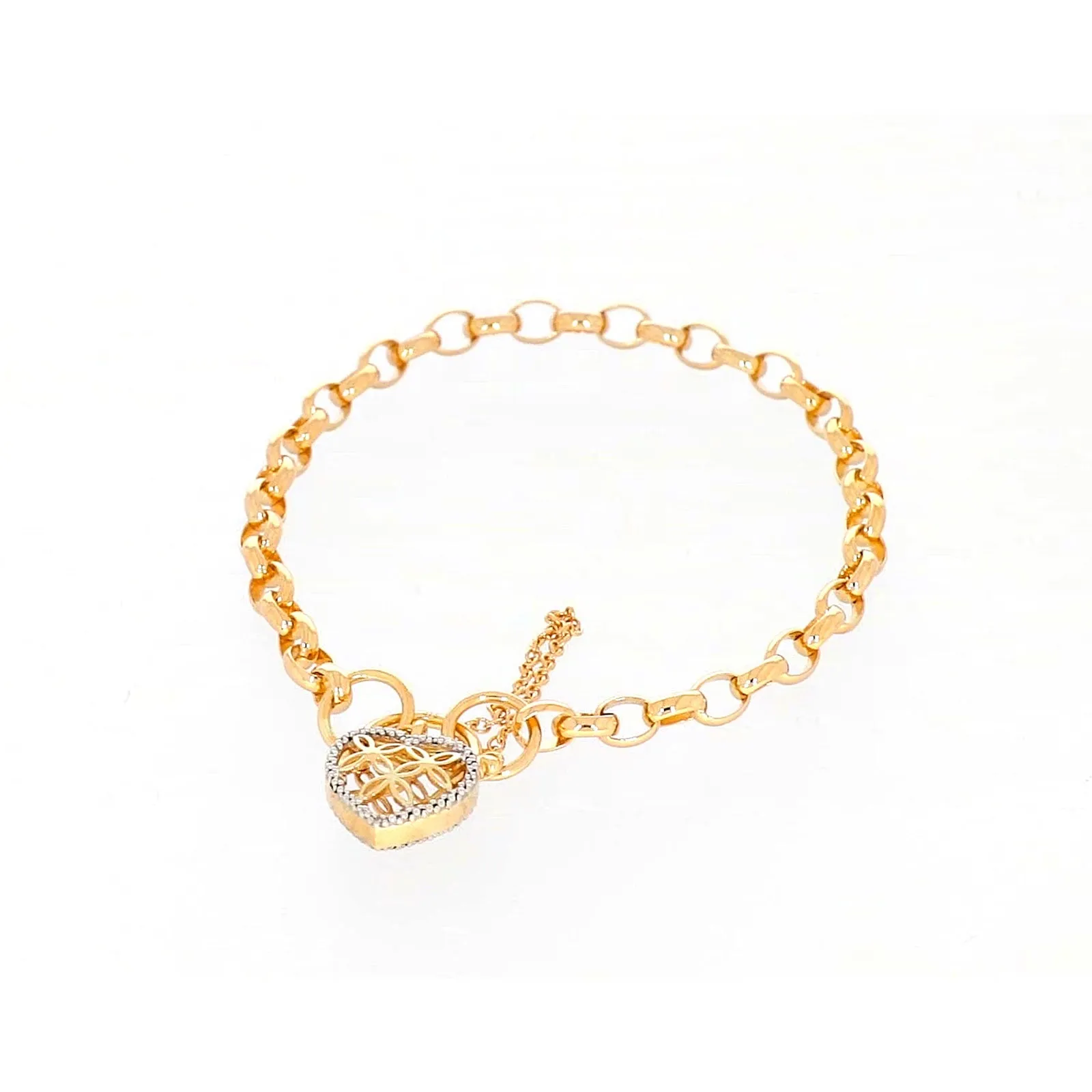 9ct Yellow Gold 19cm Oval Belcher Diamond Set Bracelet