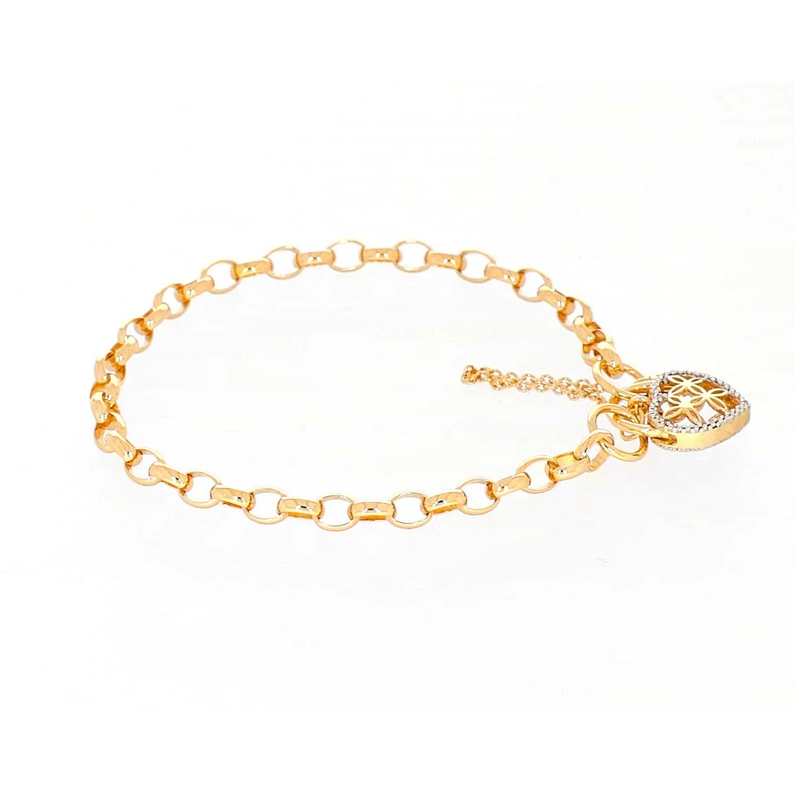 9ct Yellow Gold 19cm Oval Belcher Diamond Set Bracelet