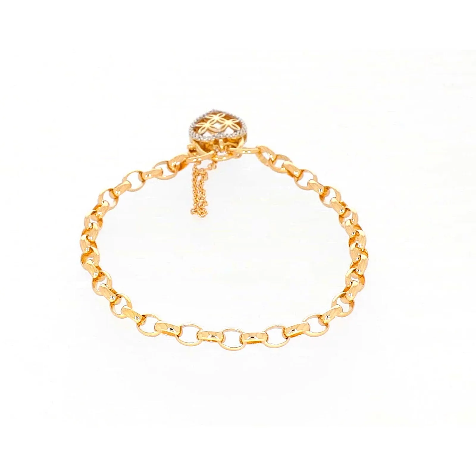 9ct Yellow Gold 19cm Oval Belcher Diamond Set Bracelet