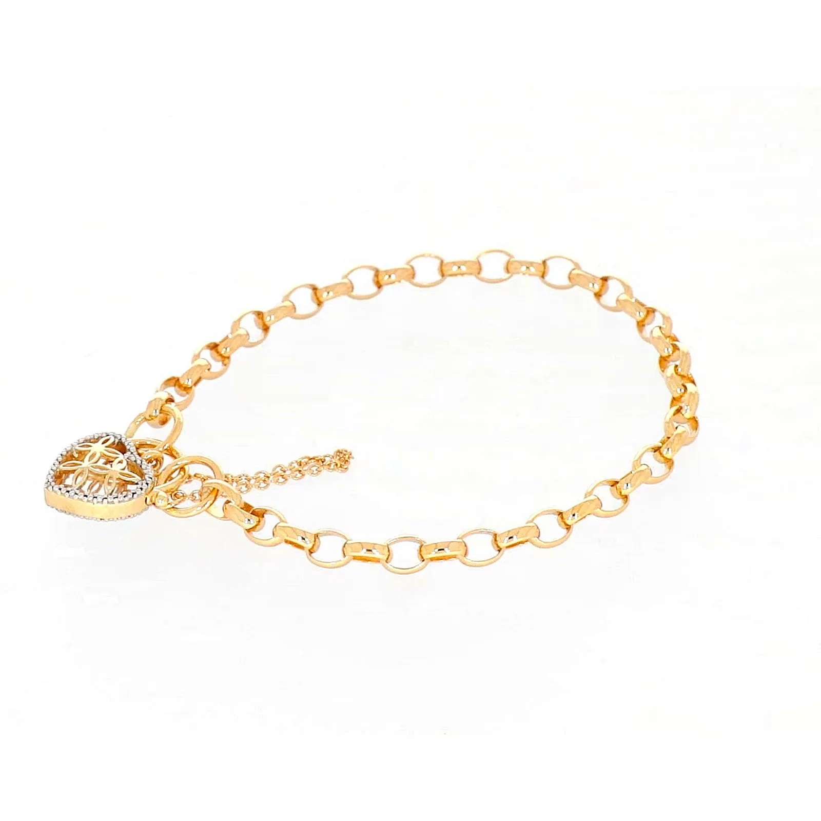 9ct Yellow Gold 19cm Oval Belcher Diamond Set Bracelet