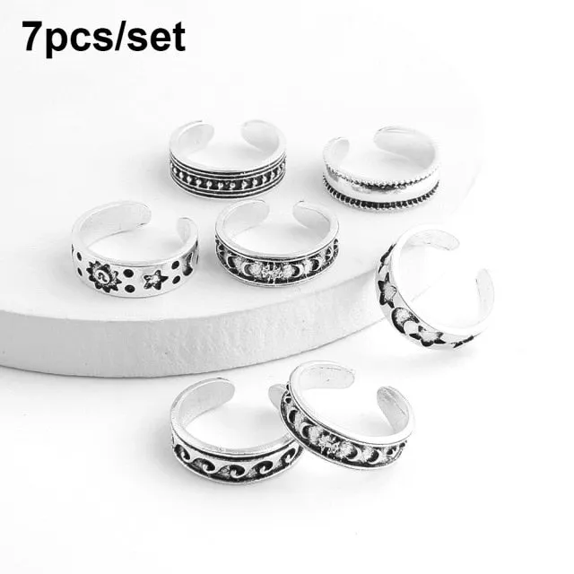 9Pcs Foot Ring Open Adjustable Toe Rings Wave Pattern