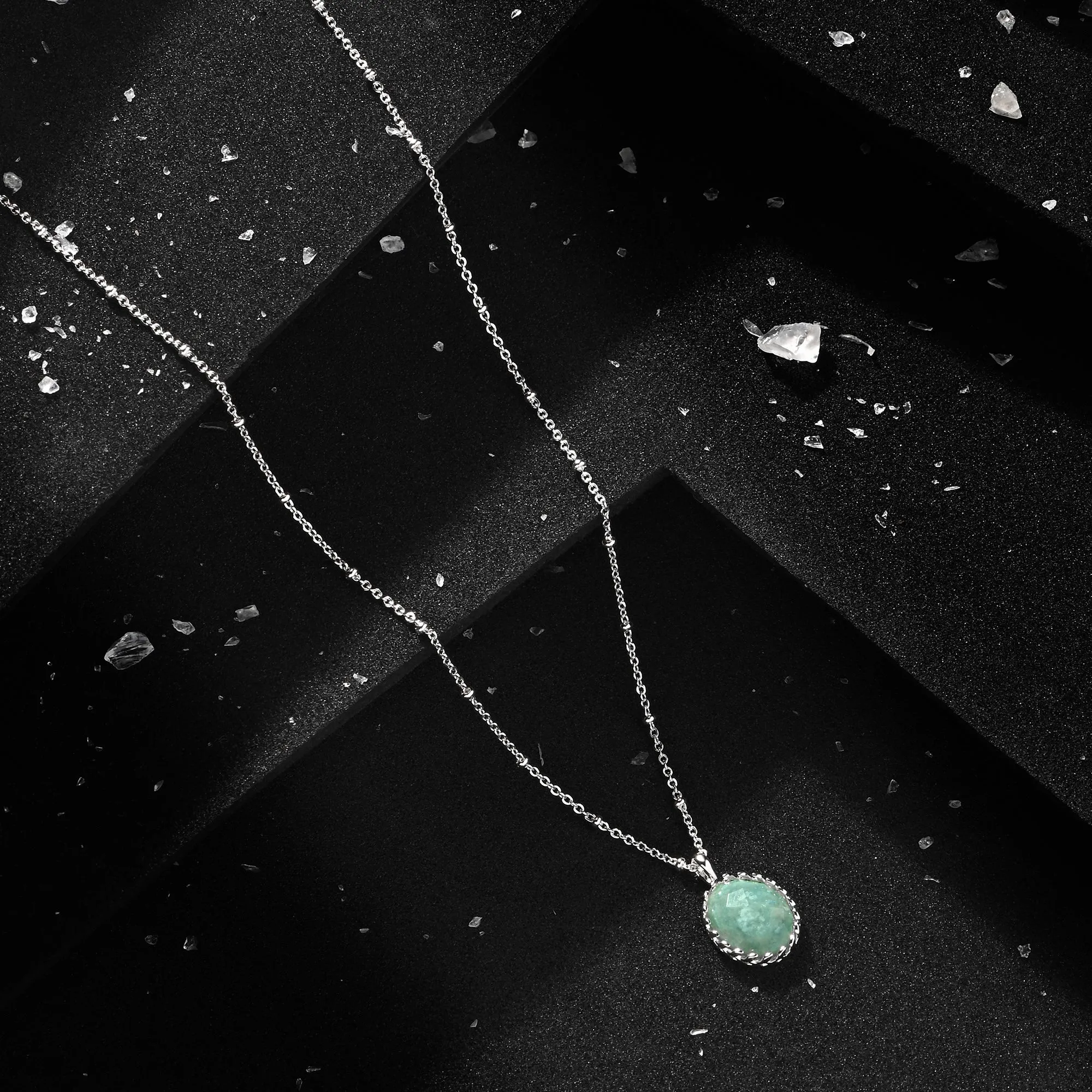 Accessorize London Women Sterling Silver-plated Aqua Quartz Healing Stone Pendant Necklace