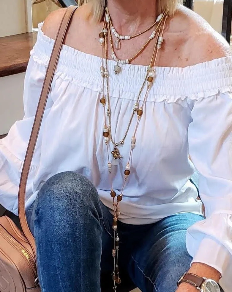 Amber Beach Glass & Pearl Lariat Necklace
