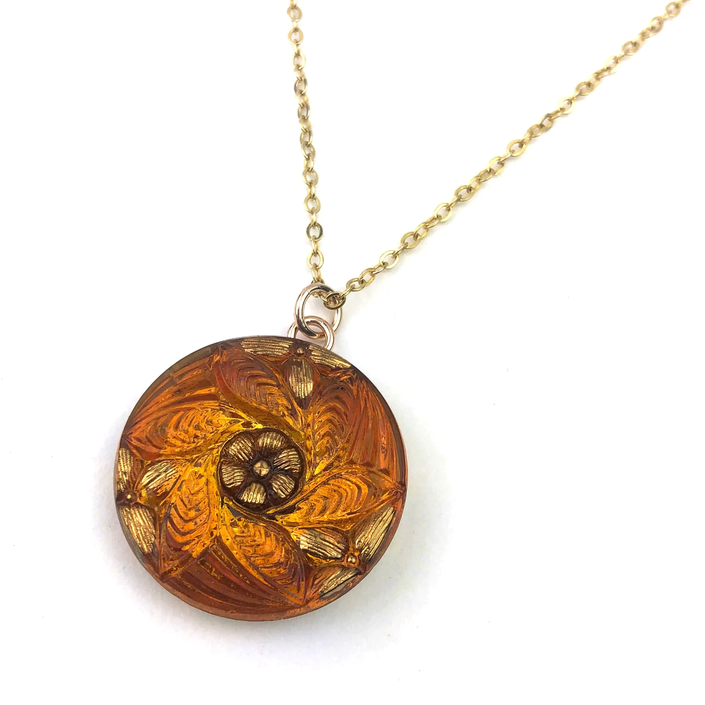 AMBER Honey MANDALA Vintage Button Necklace