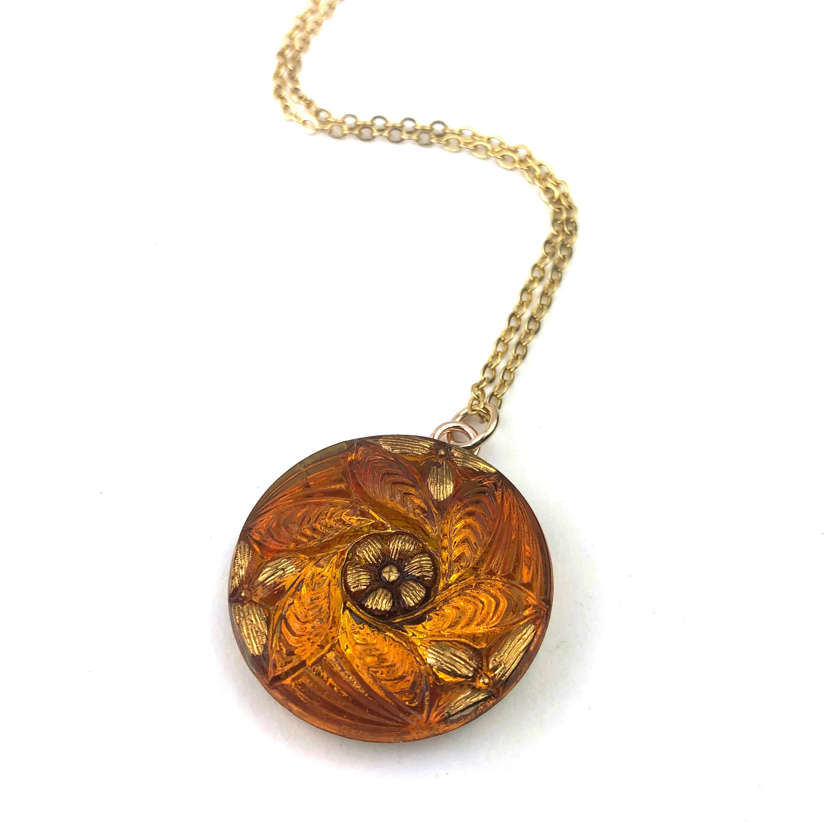 AMBER Honey MANDALA Vintage Button Necklace