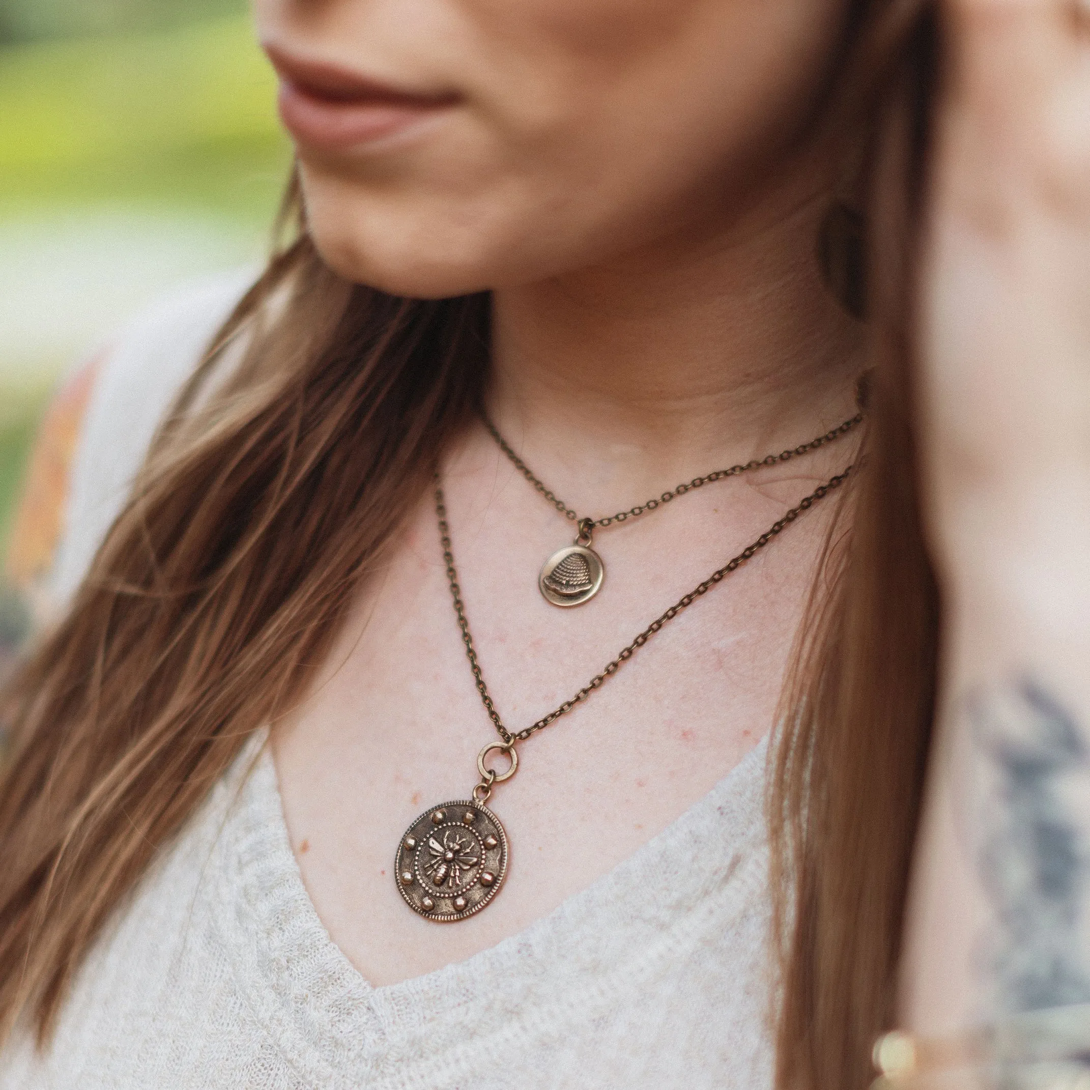 AMBER Honey MANDALA Vintage Button Necklace