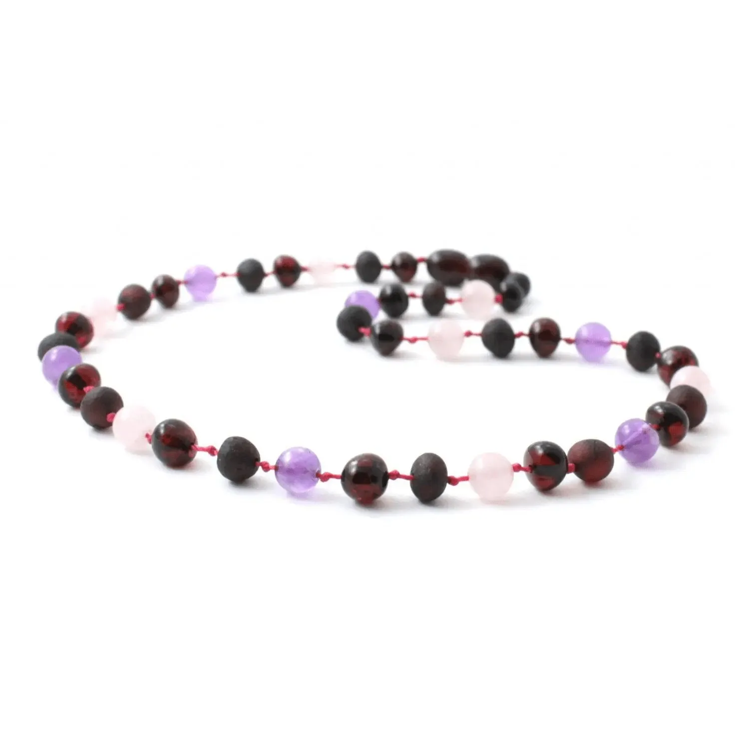 Amber Necklace Cherry, Rose Quartz & Amethyst | Baby 32cm