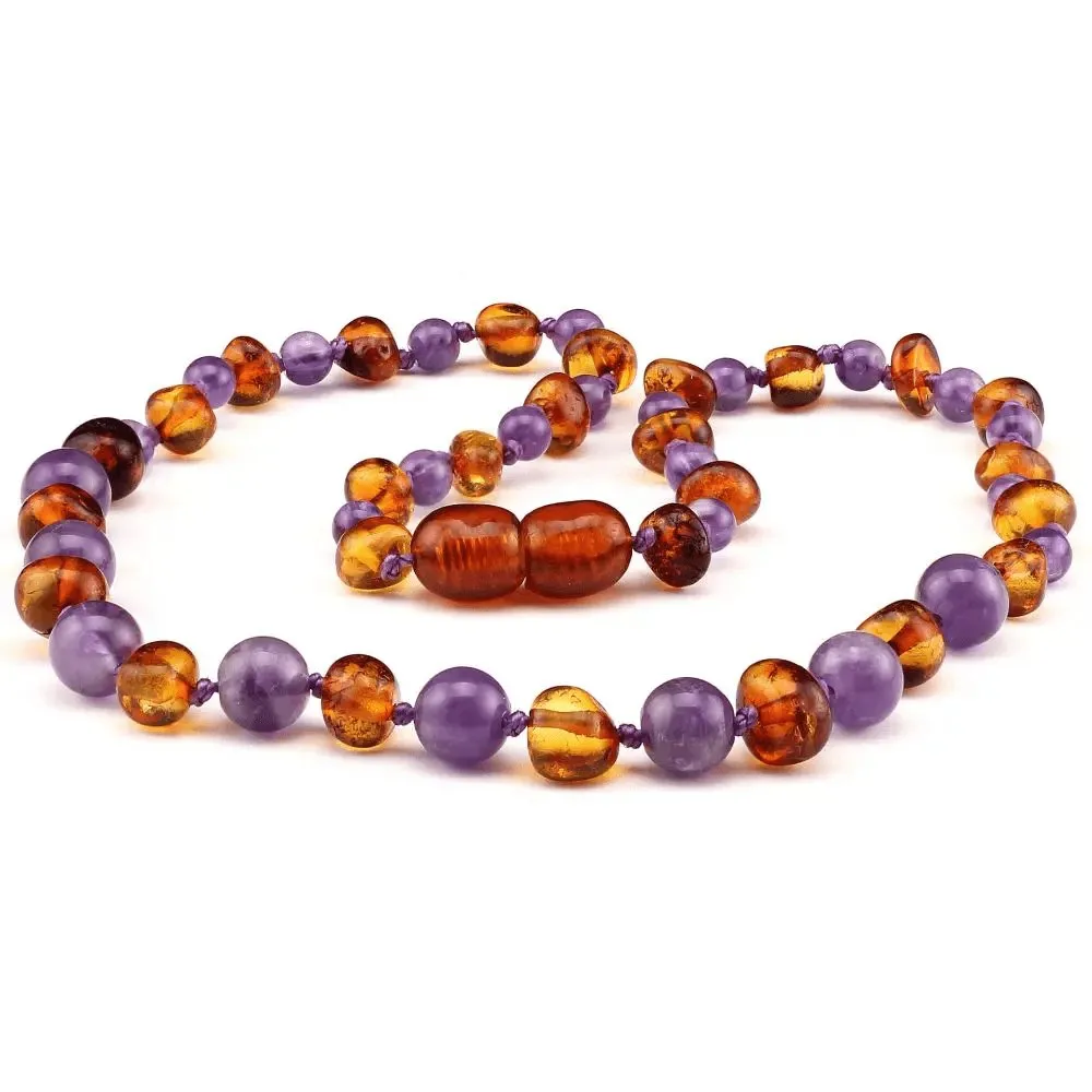 Amber Necklace Cognac & Amethyst | Baby 32cm