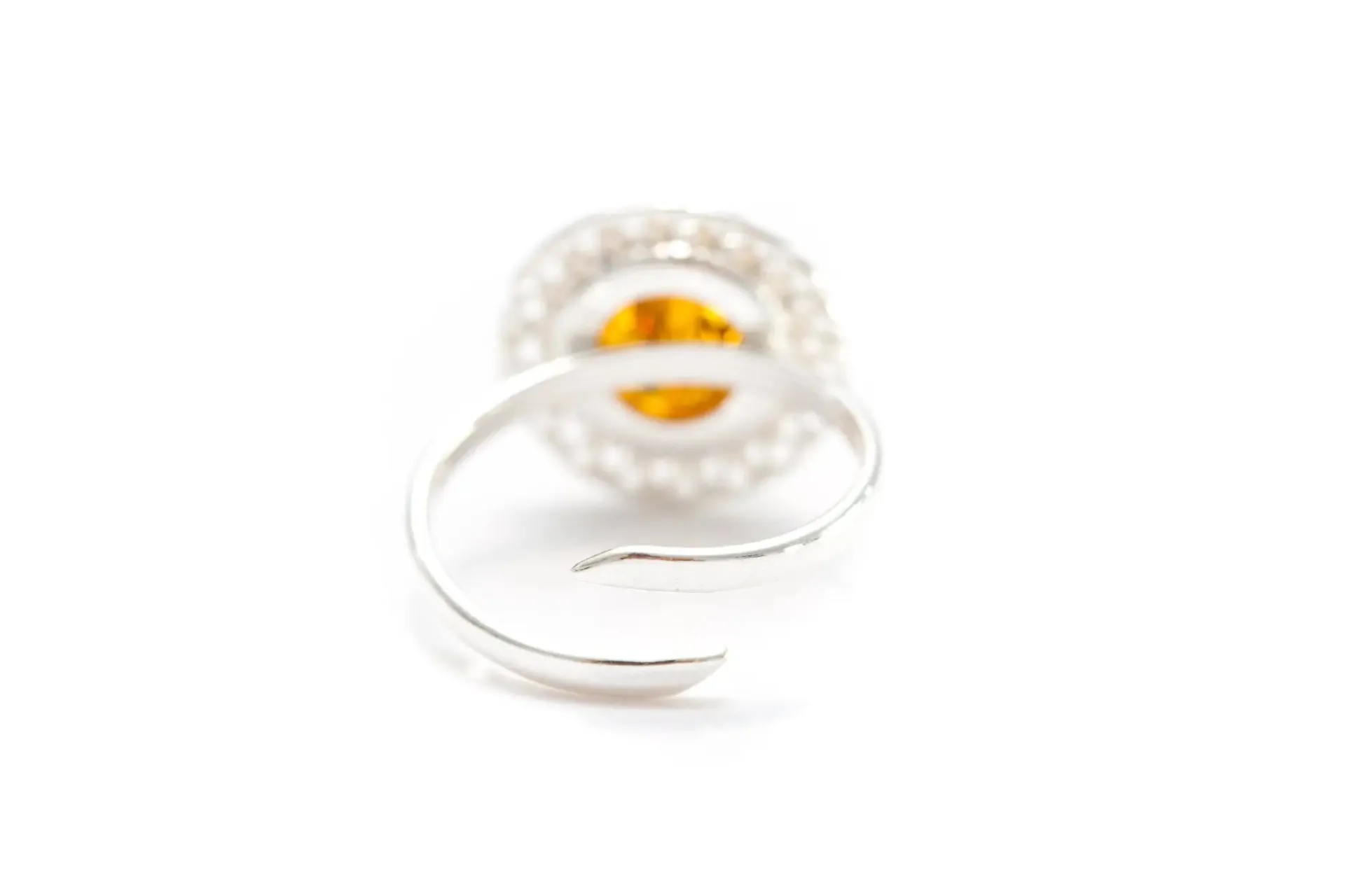 Amber Spiral Ring - Elegant Baltic Amber & Sterling Silver Adjustable Ring