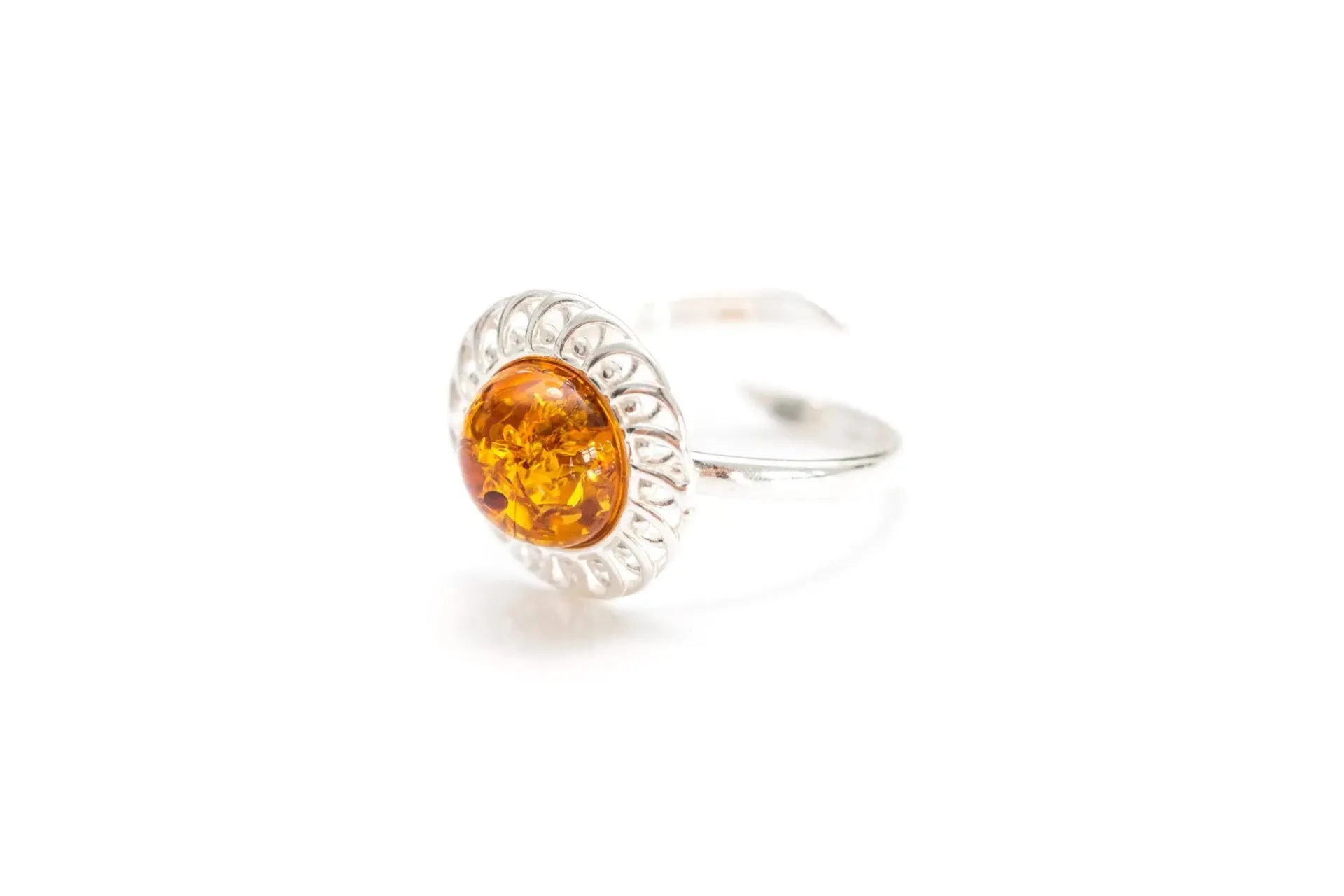 Amber Spiral Ring - Elegant Baltic Amber & Sterling Silver Adjustable Ring