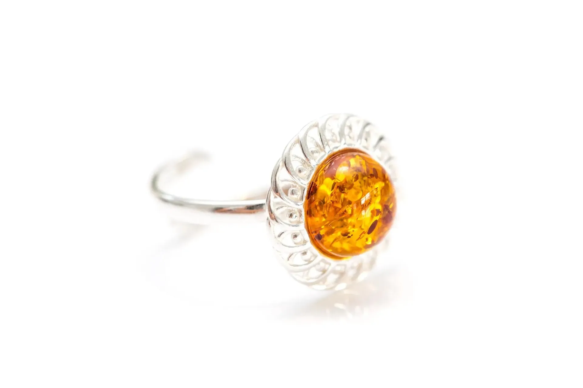 Amber Spiral Ring - Elegant Baltic Amber & Sterling Silver Adjustable Ring