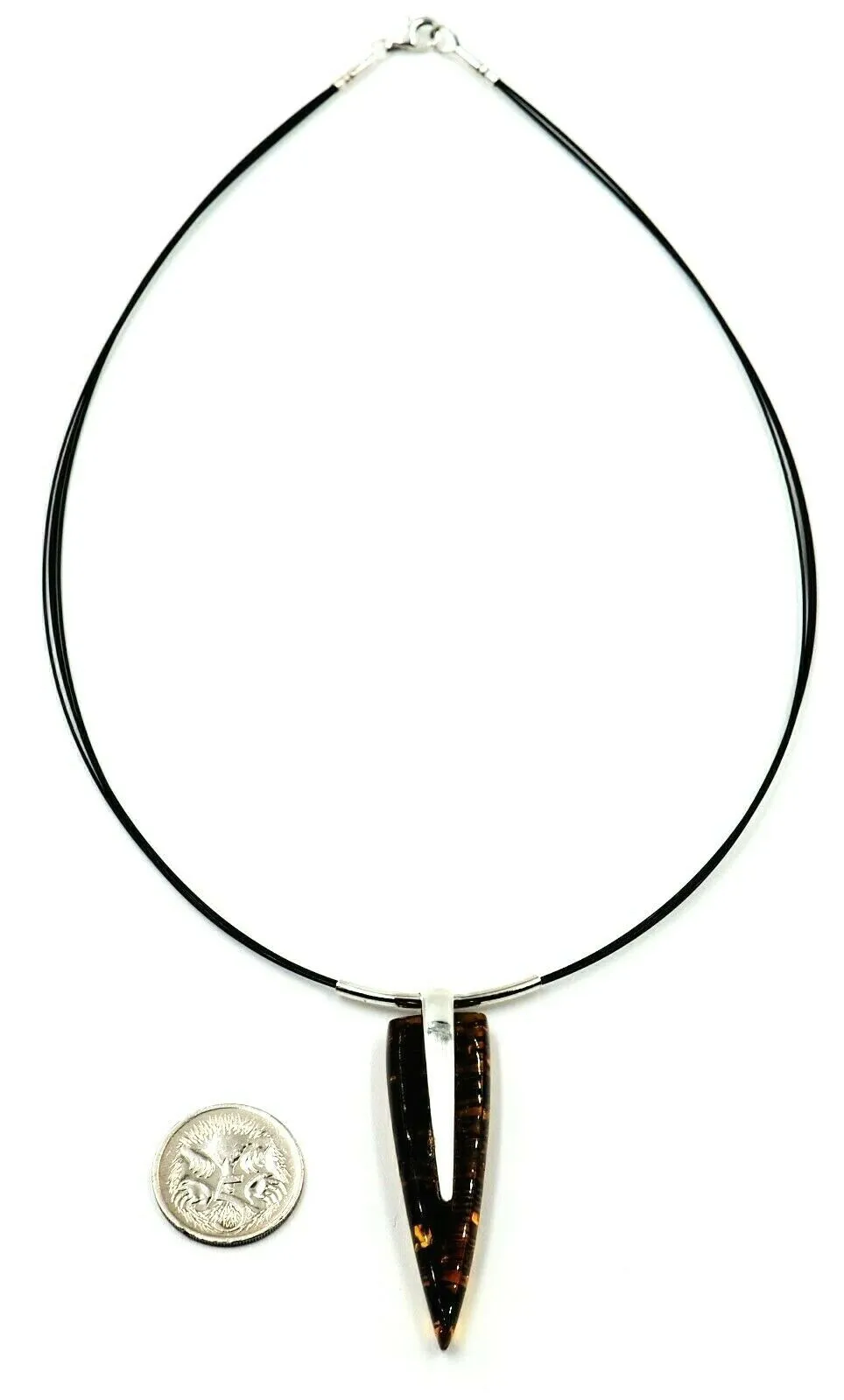 Amber Sterling Silver Pendant with Cord Necklace