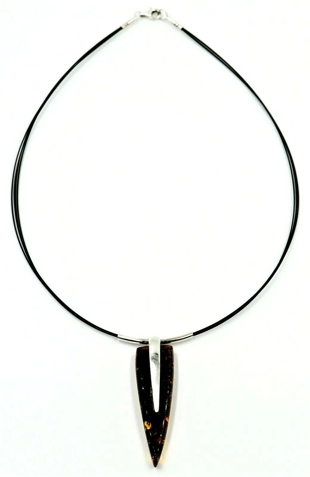 Amber Sterling Silver Pendant with Cord Necklace