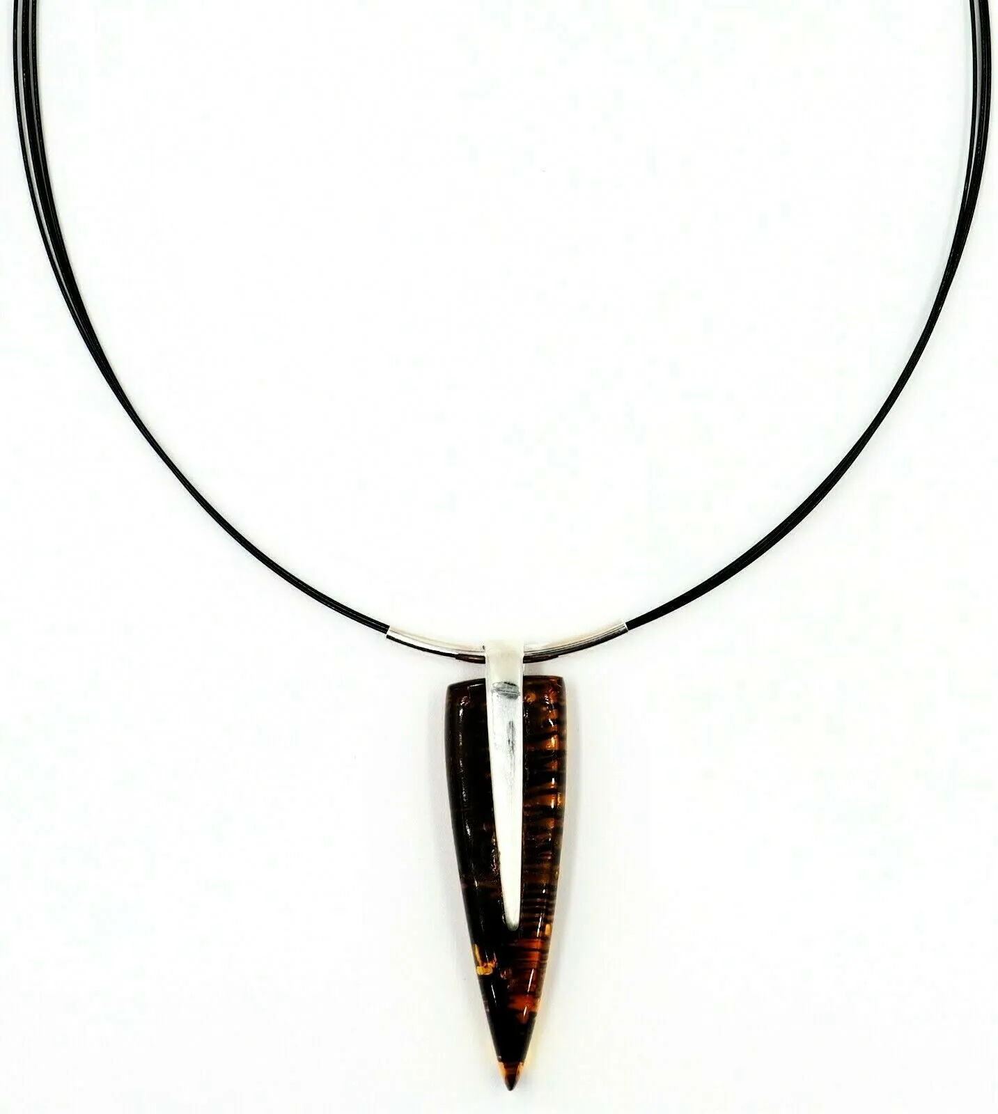 Amber Sterling Silver Pendant with Cord Necklace