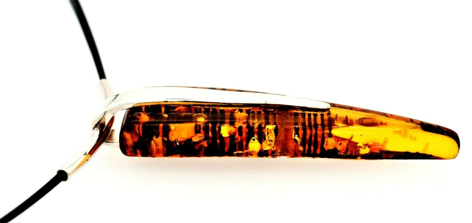 Amber Sterling Silver Pendant with Cord Necklace