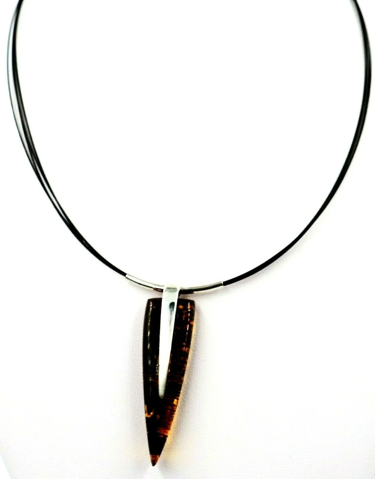 Amber Sterling Silver Pendant with Cord Necklace
