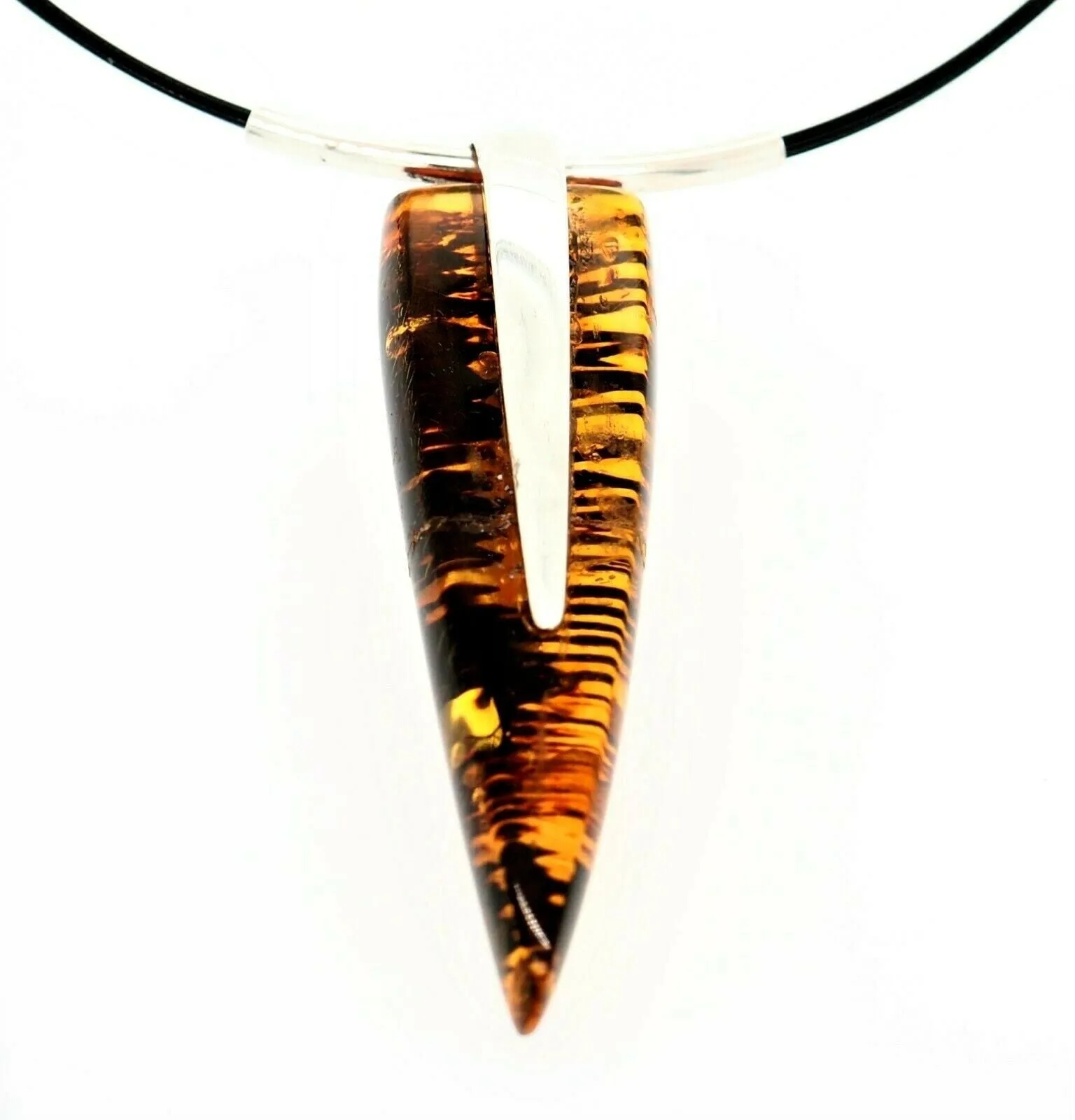 Amber Sterling Silver Pendant with Cord Necklace
