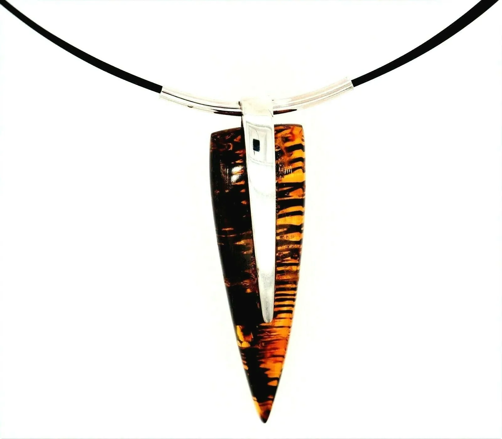 Amber Sterling Silver Pendant with Cord Necklace