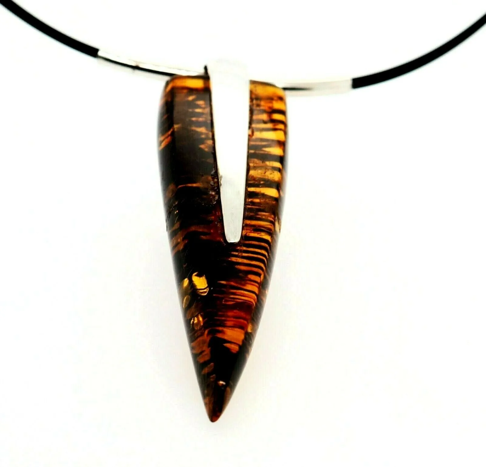 Amber Sterling Silver Pendant with Cord Necklace