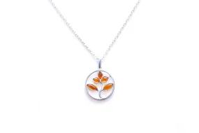 Amber Tree Charm Pendant, Minimal Amber Necklace - Sterling Silver