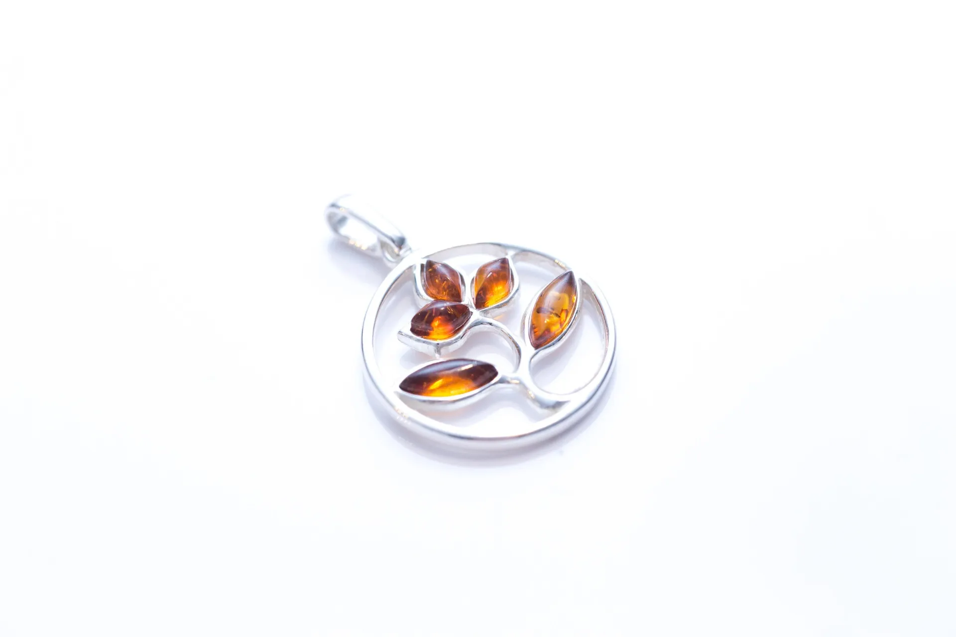 Amber Tree Charm Pendant, Minimal Amber Necklace - Sterling Silver