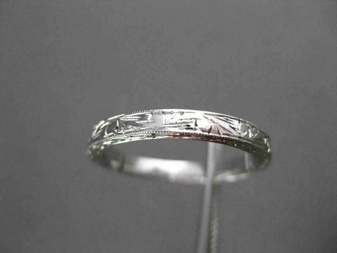 ANTIQUE 14KT WHITE GOLD 3D FLORAL FILIGREE WEDDING ANNIVERSARY RING 2mm #18938