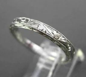 ANTIQUE 14KT WHITE GOLD 3D FLORAL FILIGREE WEDDING ANNIVERSARY RING 2mm #18938