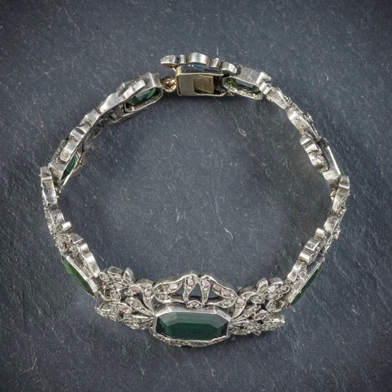 Antique Edwardian Green Tourmaline Bracelet Silver Circa 1910