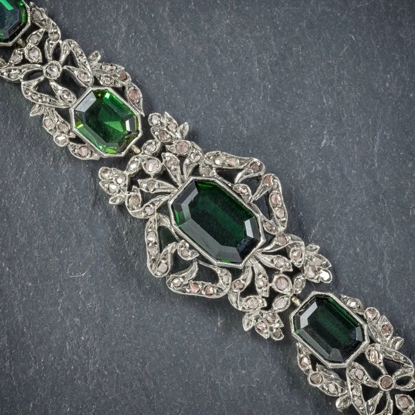 Antique Edwardian Green Tourmaline Bracelet Silver Circa 1910