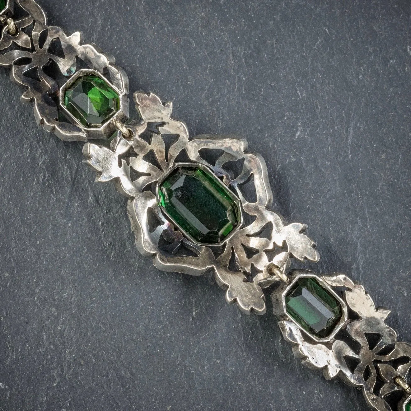 Antique Edwardian Green Tourmaline Bracelet Silver Circa 1910