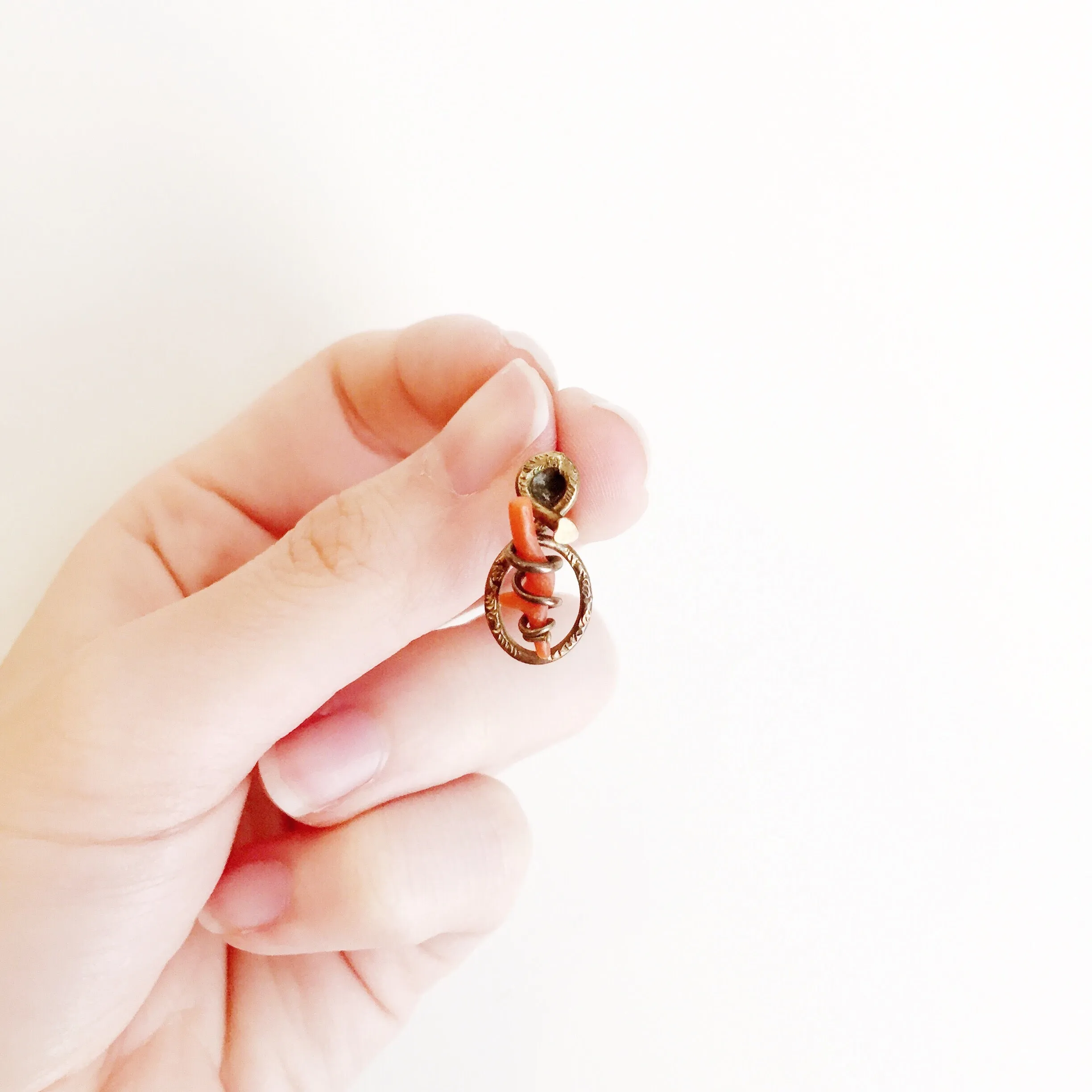 Antique Gilded Sterling Coral Love Knot Screwback Earrings