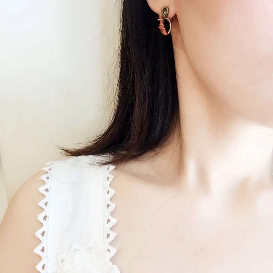 Antique Gilded Sterling Coral Love Knot Screwback Earrings