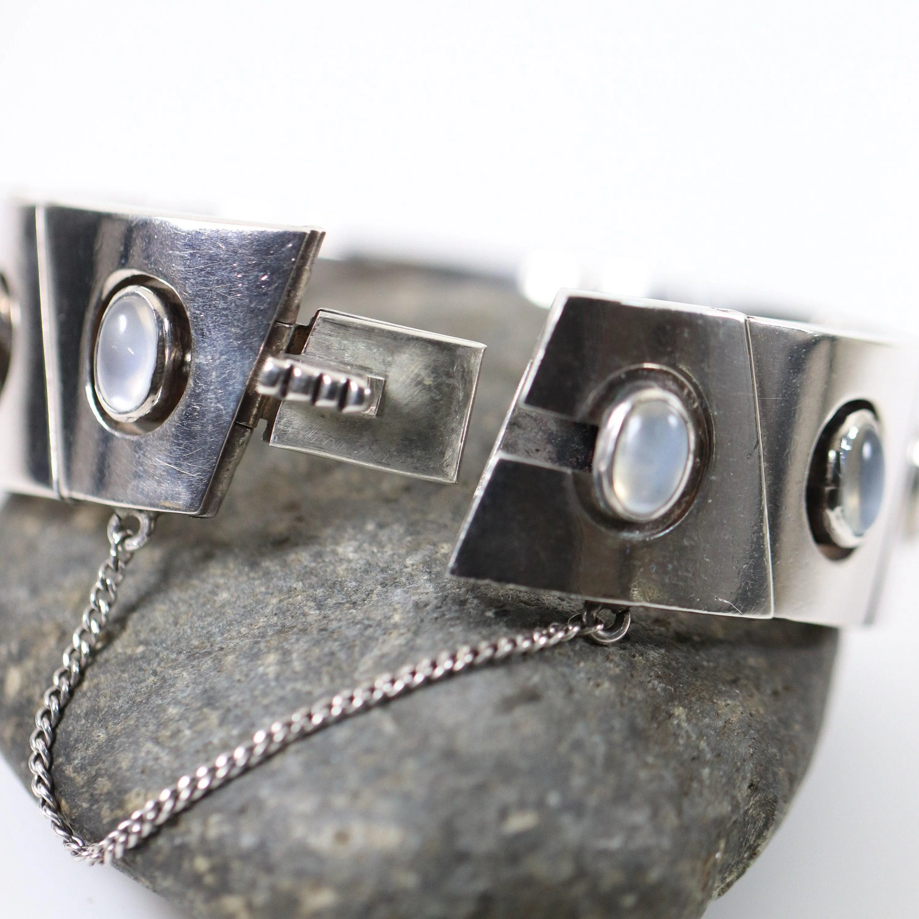 Antonio Pineda Bracelet | Taxco Mid-Century Modernist Moonstone | Vintage 970 Sterling Silver Mexico
