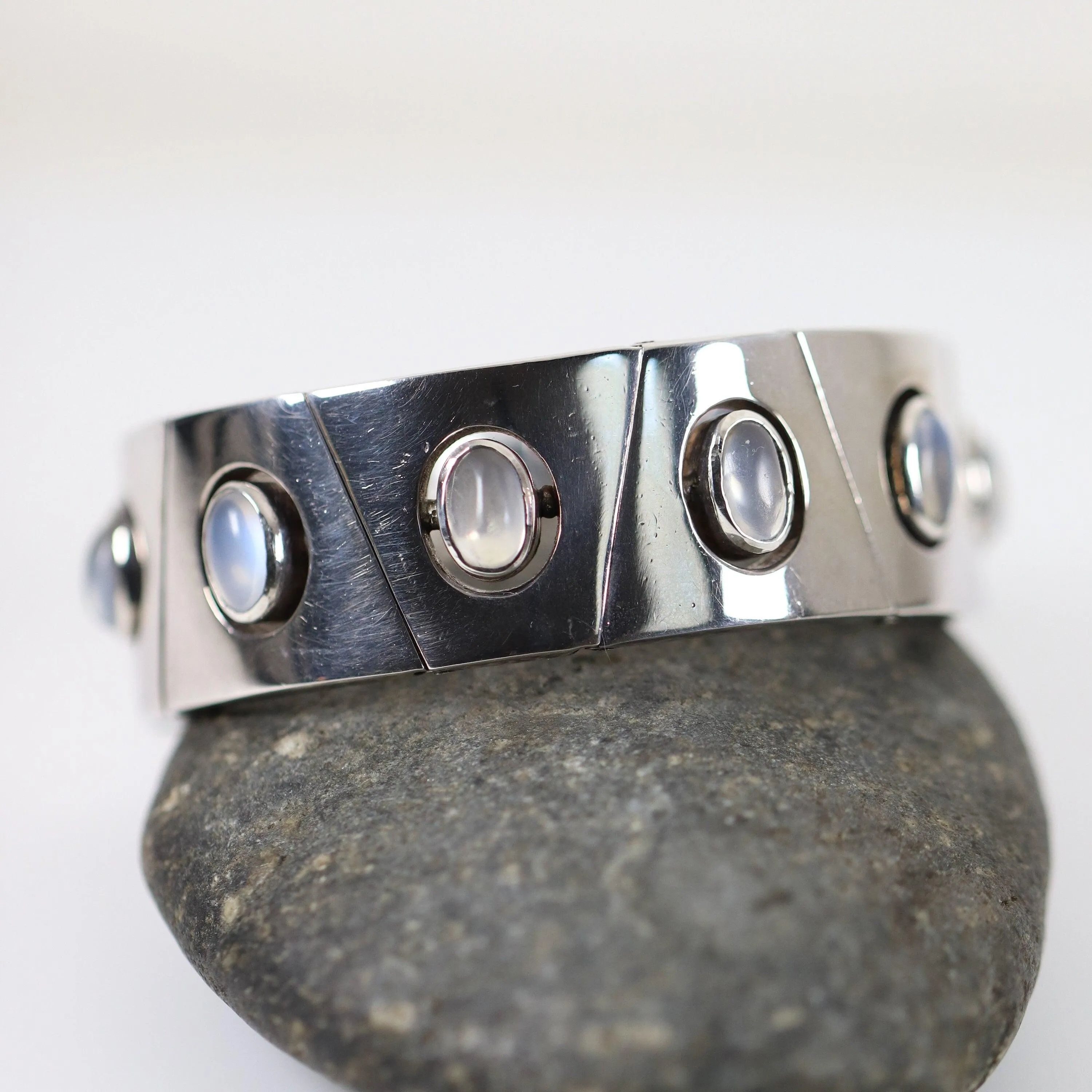 Antonio Pineda Bracelet | Taxco Mid-Century Modernist Moonstone | Vintage 970 Sterling Silver Mexico