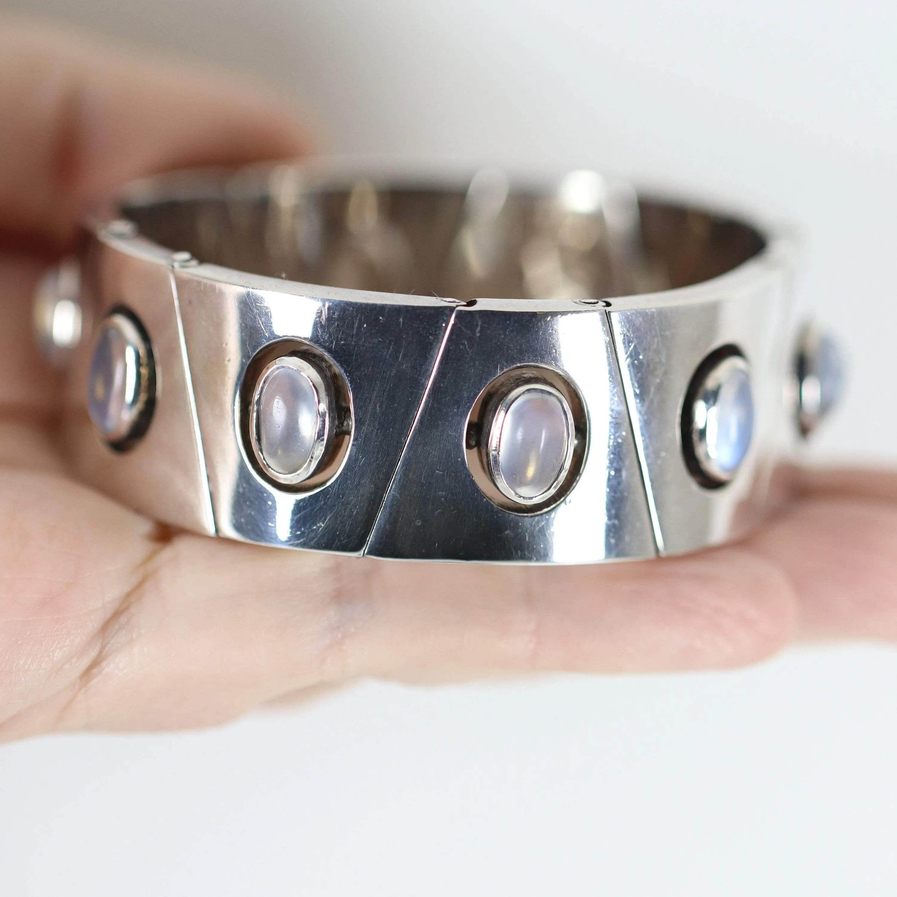 Antonio Pineda Bracelet | Taxco Mid-Century Modernist Moonstone | Vintage 970 Sterling Silver Mexico