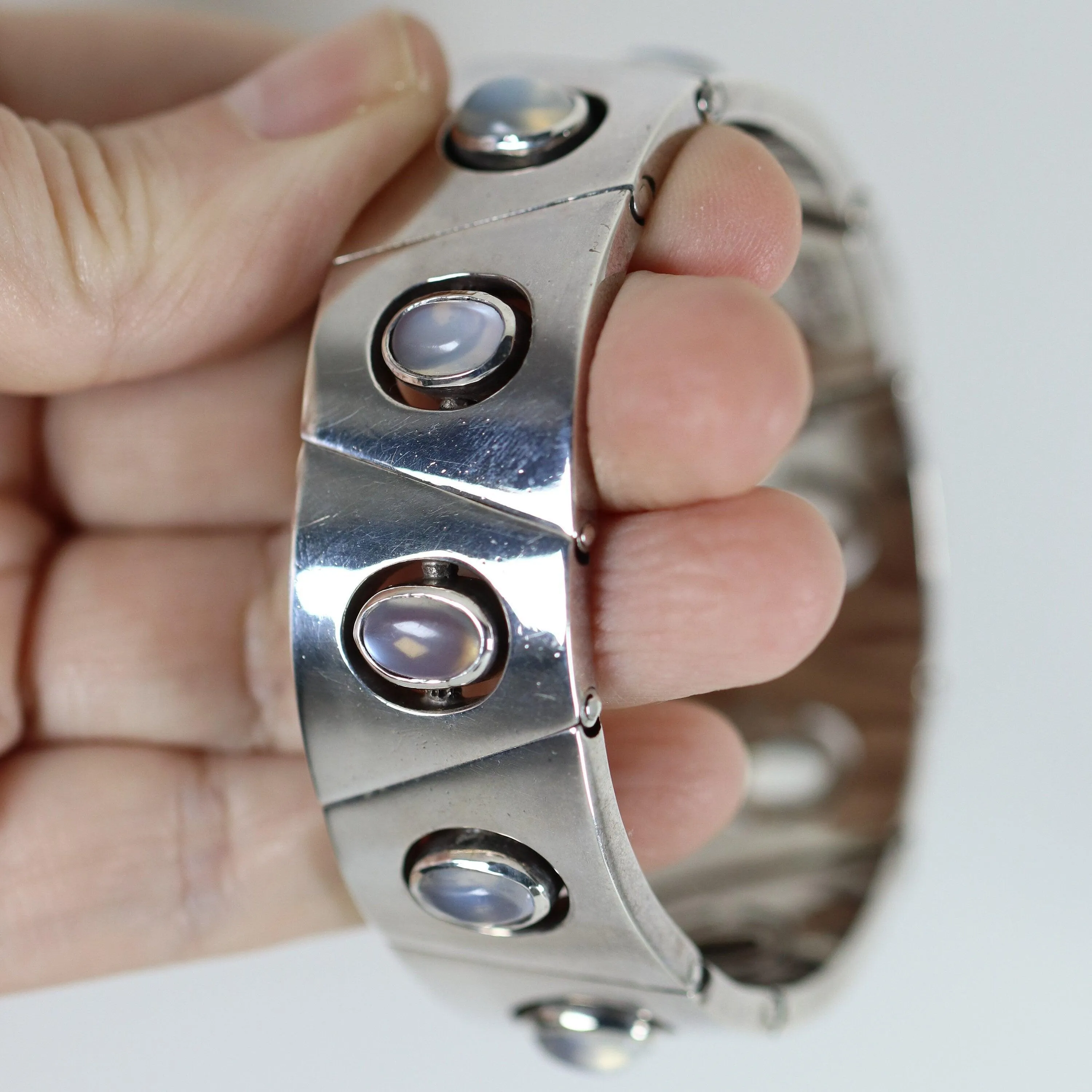 Antonio Pineda Bracelet | Taxco Mid-Century Modernist Moonstone | Vintage 970 Sterling Silver Mexico