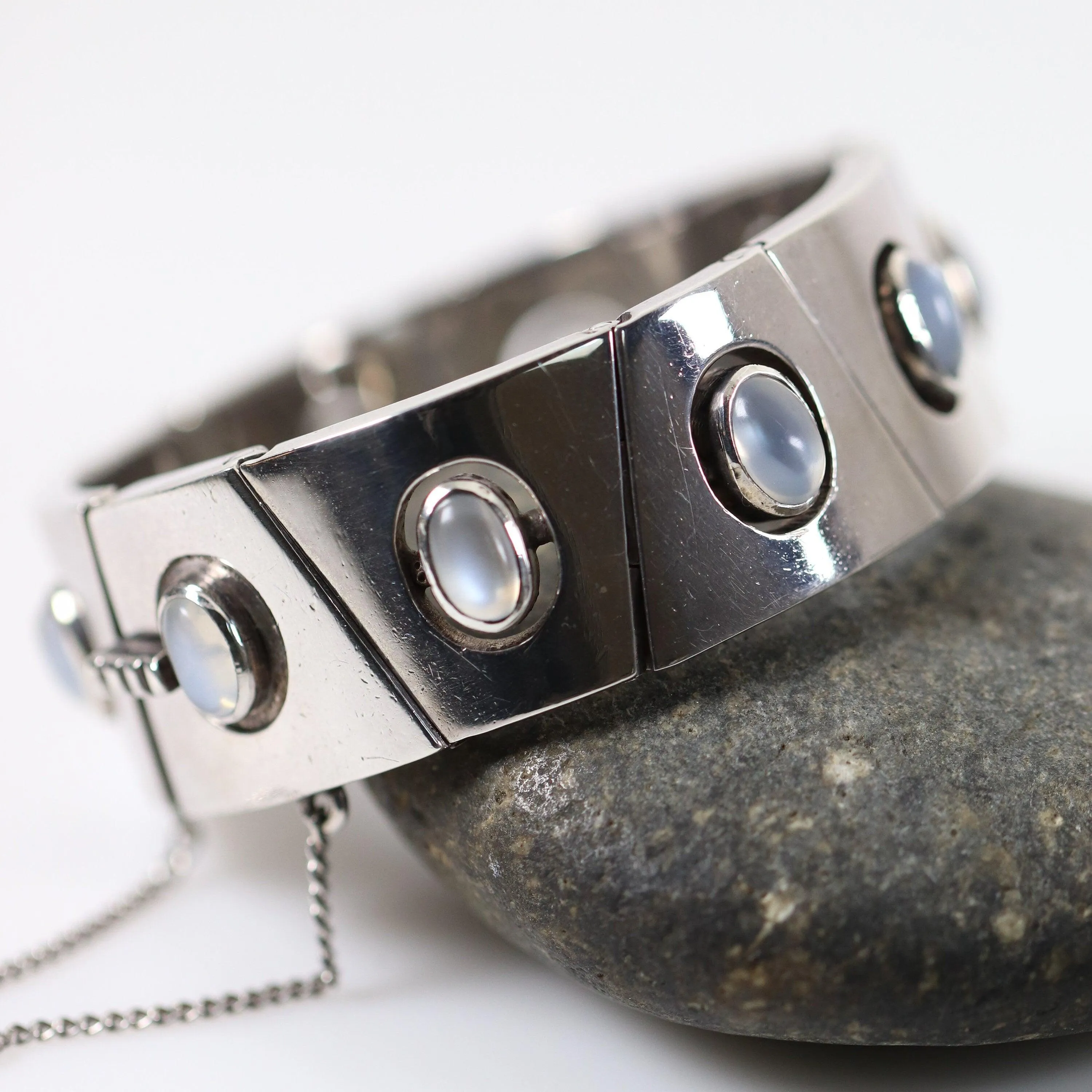 Antonio Pineda Bracelet | Taxco Mid-Century Modernist Moonstone | Vintage 970 Sterling Silver Mexico