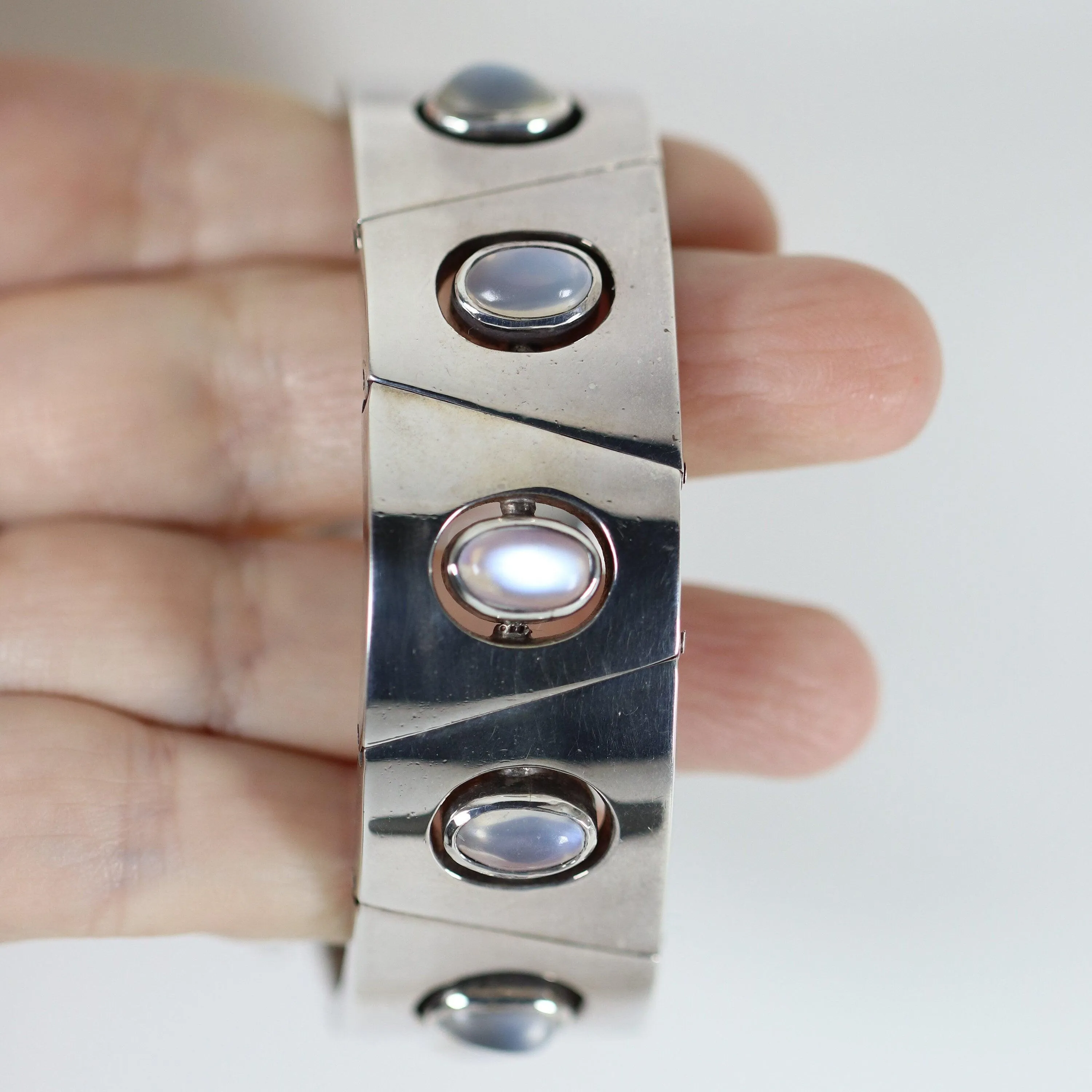 Antonio Pineda Bracelet | Taxco Mid-Century Modernist Moonstone | Vintage 970 Sterling Silver Mexico